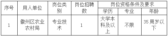 徽州區(qū)農業(yè)農村局委托黃山市徽州時代人力資源有限公司招聘派遣工作人員公告