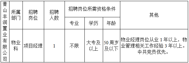 黃山豐潤置業(yè)有限公司委托黃山市徽州時代人力資源有限公司招聘派遣工作人員公告